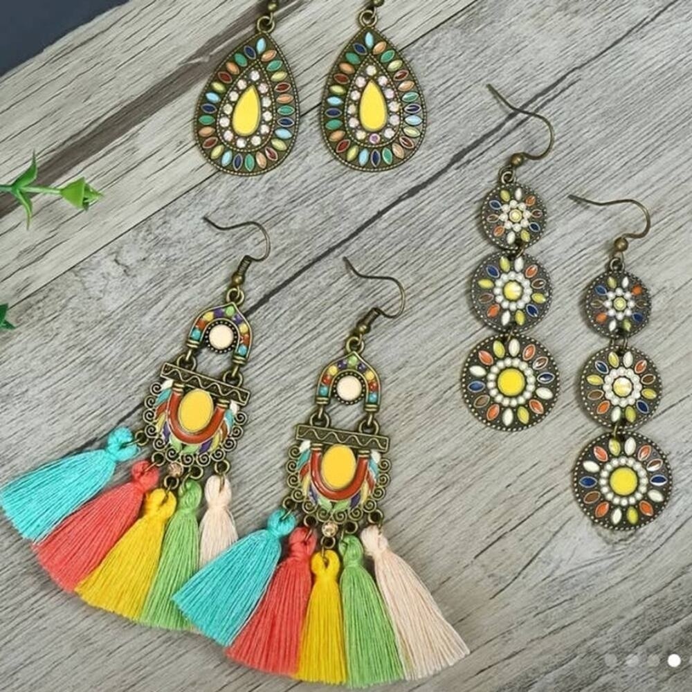 Boho Multicolor Tassel Drop Rhinestone Earrings 15$
